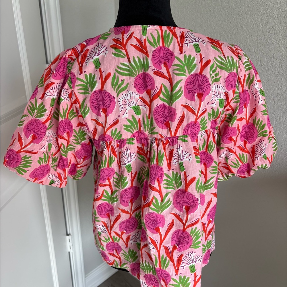 THML Pink Floral Boho Peasant Top Small - Picture 6 of 7